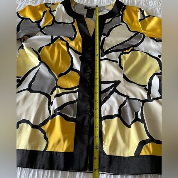 STYLE & CO Flowy Button Front Blouse Yellow Cream Black 3/4 Bell Sleeve Abstract - Picture 10 of 12